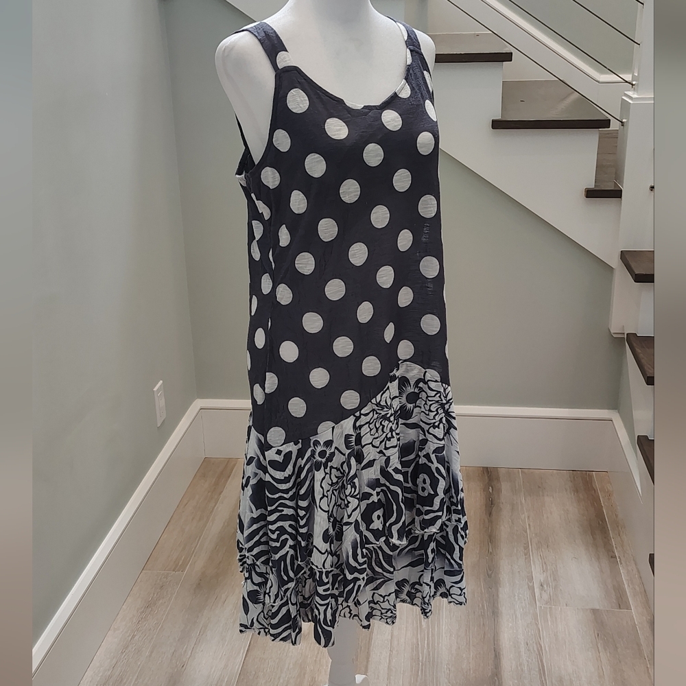 Tango Mango Polka Dot Lightweight Tiered Sleeveless Resort Wear SunDress Size S